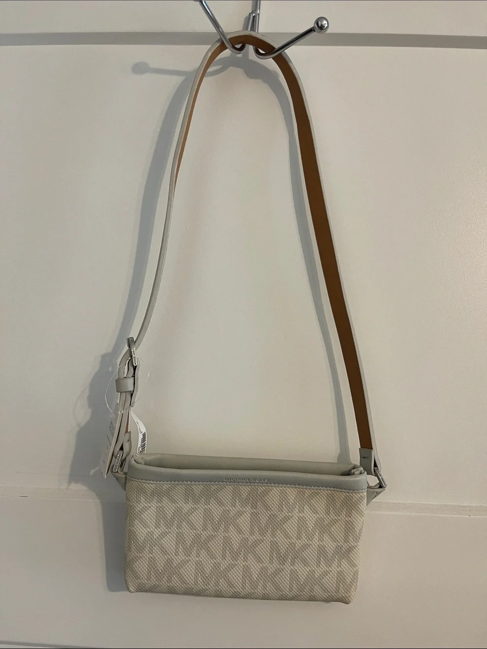 Michael Kors Cream Logo Belt Bag with Tan Strap